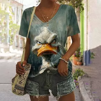 Женская футболка, летняя футболка с V-образным вырезом для женщин, повседневная модная футболка с коротким рукавом, повседневная футболка с 3D-принтом, женская одежда S бежевый