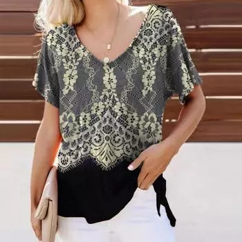 Женская футболка, летняя футболка с V-образным вырезом для женщин, повседневная модная футболка с коротким рукавом, повседневная футболка с 3D-принтом, женская одежда S