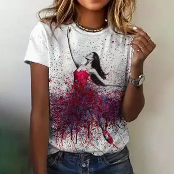 Женская футболка, летняя модная одежда с круглым вырезом, балетная танцевальная компания, топ, свободная трендовая футболка, элегантная женская одежда с коротким рукавом XS