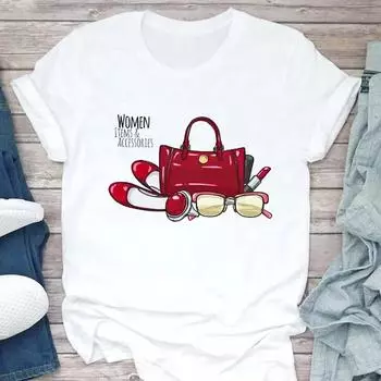Женская футболка, летняя модная женская сумка, напечатанная женская футболка, повседневная женская одежда с коротким рукавом, белая футболка S