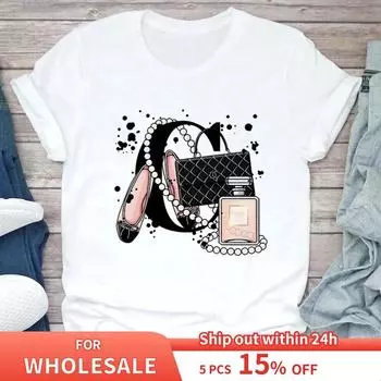 Женская футболка, летняя модная женская сумка, напечатанная женская футболка, повседневная женская одежда с коротким рукавом, белая футболка S