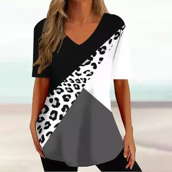 Женская футболка Летняя полосатая принт градиентная одежда V-образный вырез короткий рукав базовые топы уличная мода большие футболки для девочек S