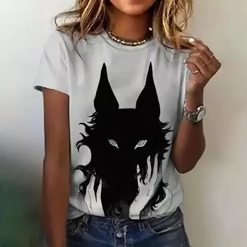 Женская футболка, летняя, с круглым вырезом, коротким рукавом, с рисунком кошки, топ, костюм на Хэллоуин, модная, свободная, с коротким рукавом, женская футболка 2024 XS