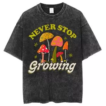 Женская футболка лето новая с принтом алфавита и грибов Y2K оверсайз вываренная нейтральная с коротким рукавом повседневный трендовый топ S