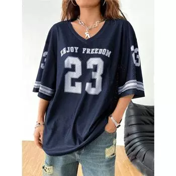 Женская футболка Los Angeles Coolane Summer Drop Shoulder Oversize Football Jersey Tee с принтом букв для пары в одном стиле S