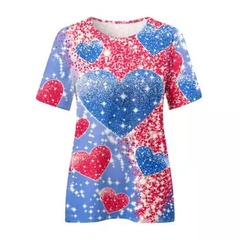 Женская футболка Love Pink с цифровым 3D принтом Y2k Elegance Vintage с коротким рукавом Элегантная повседневная удобная полиэстеровая футболка с круглым вырезом 4XL