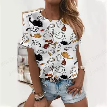 Женская футболка Lovely Animal Cat dog 3D Print Футболка женская модная повседневная футболка большого размера с коротким рукавом футболки XXS