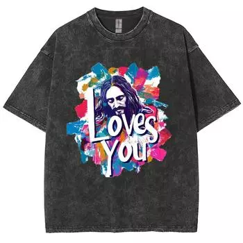 Женская футболка Loves You с принтом в виде портрета и надписью «Loves You», свободная, среднего размера, с коротким рукавом S