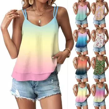 Женская футболка-майка с градиентным принтом, без рукавов и круглым вырезом S жёлтый