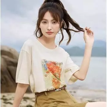 Женская футболка Mishow, новинка лета 2023, 100% хлопок, однотонный универсальный принт, модный повседневный женский пуловер, топ MXC39T0110