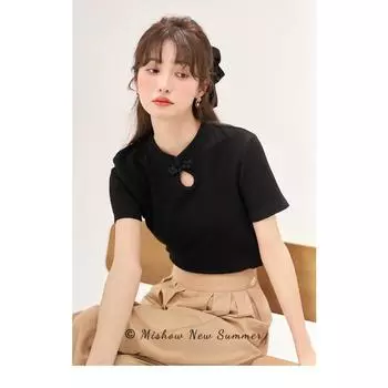 Женская футболка Mishow, новинка лета 2023 года, повседневная повседневная однотонная тонкая модная универсальная пуловерная футболка Mishow, MXC38T0080 S чёрный