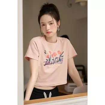 Женская футболка Mishow с цветочным принтом, летняя футболка с надписью в корейском стиле, базовая блузка с круглым вырезом и короткими рукавами, женская одежда MXC34T0022