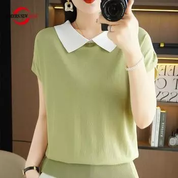 Женская футболка MODERN NEW SAGA, летняя трикотажная рубашка, пуловер с короткими рукавами, вязаные топы