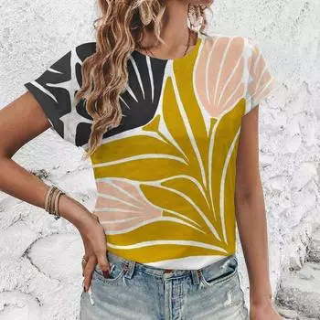 Женская футболка, модная футболка с цветочным принтом в стиле ретро, женская футболка с коротким рукавом для отдыха, летняя популярная футболка 2024 г. S