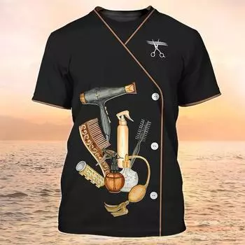 Женская футболка, модная парикмахерская рубашка, женские забавные футболки с короткими рукавами, топ, халат, винтажная повседневная женская одежда большого размера 2XL