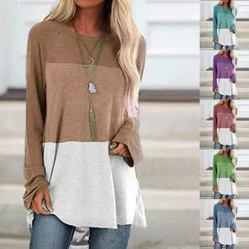 Женская футболка модная повседневная простая плюс размер с длинным рукавом свободный женский топ с круглым вырезом обернутый топ с длинными рукавами в полоску и принтом 3XL