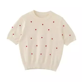 Женская футболка, модная женская футболка с вышивкой и принтом сердца, летние топы с короткими рукавами, женская повседневная одежда B-072