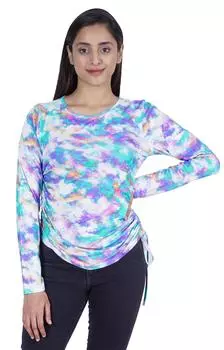 Женская футболка Moomaya с принтом и длинными рукавами, повседневная туника на шнуровке L аква голубой