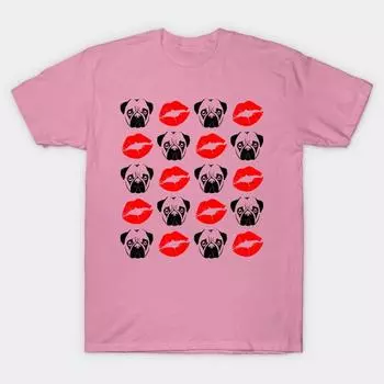 Женская футболка Мопсы и поцелуи Принт Харадзюку Кавайная футболка Летняя с коротким рукавом Женская футболка Топ S розовый