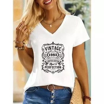 Женская футболка на день рождения, подарок, винтажная, 1985–1994, ограниченный тираж, идеальная женская праздничная рубашка с короткими рукавами и V-образным вырезом, винтажный стиль 2XS