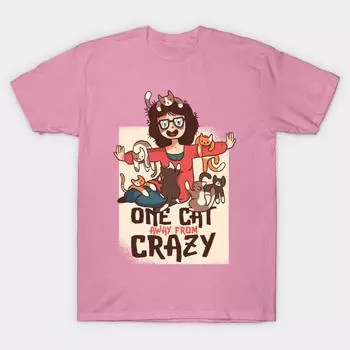 Женская футболка На один кошачий шаг от сумасшествия Принт Харадзюку Кавайная футболка Летняя с коротким рукавом Женская футболка Топ S розовый
