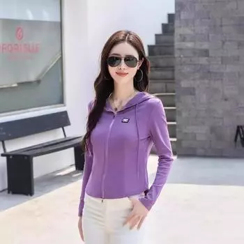 Женская футболка на весну и осень, кардиган с капюшоном на молнии, облегающая и элегантная женская рубашка с длинными рукавами, модный трендовый топ S
