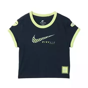 Женская футболка Nike Club As W Nsw Moto Rgr Armory Logo Letter с круглым вырезом и коротким рукавом, темно-синяя HQ1708-478 XS