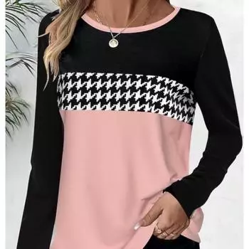 Женская футболка, новый пуловер с длинными рукавами, простая футболка с принтом для женщин, модный свитер с круглым вырезом, женская одежда, 2024 M