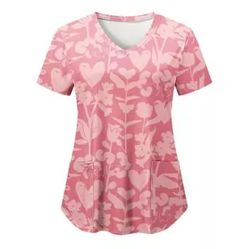 Женская футболка облегающего кроя с V-образным вырезом и короткими рукавами с 3D-цифровым принтом в виде униформы медсестры S