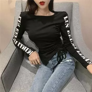 Женская футболка, облегающий, эластичный топ на шнурке