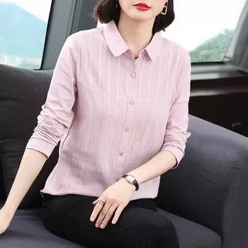 Женская футболка, однотонная рубашка с длинными рукавами, новый женский топ, весенние топы с иностранными лацканами, повседневная свободная рубашка с одной пряжкой M