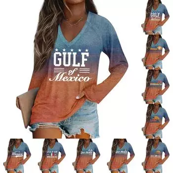 Женская футболка Of Mexico с длинным рукавом и V-образным вырезом в стиле ретро XL