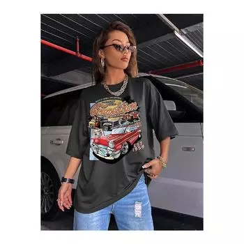 Женская футболка оверсайз с принтом дымчатого цвета Compeltition