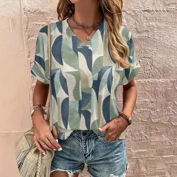 Женская футболка оверсайз с v-образным вырезом и коротким рукавом, повседневные топы в полоску с принтом, женский пуловер, простая летняя одежда S