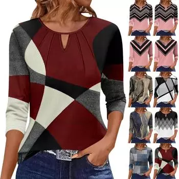 Женская футболка плиссированная с рукавом 3/4, повседневная мода на выходные, базовый круглый вырез, обычный топ M белый