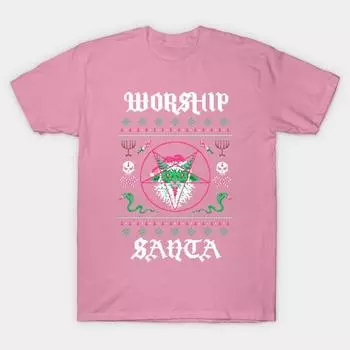 Женская футболка Поклоняйся Санте Принт Харадзюку Каваий Футболка Летняя с коротким рукавом Женская футболка Топ S