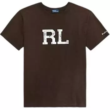 Женская футболка Polo Ralph Lauren с принтом логотипа в виде букв, круглым вырезом и короткими рукавами, коричневая 211892611-002 M