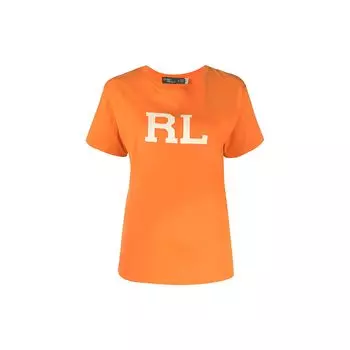 Женская футболка Polo Ralph Lauren Ss23 с принтом логотипа в виде букв, с круглым вырезом, короткими рукавами и спущенным плечом, оранжевая 211892611-001 XS