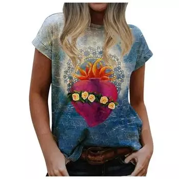 Женская футболка Повседневная футболка Harajuku с круглым вырезом Женская футболка с рисунком в 3D-стиле S