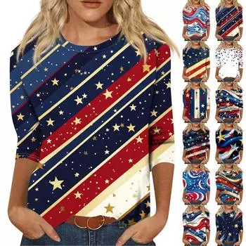 Женская футболка Повседневная футболка с принтом «День независимости», джемпер с круглым вырезом XXXXXL