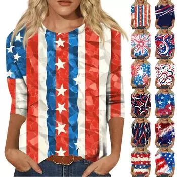 Женская футболка Повседневная футболка с принтом «День независимости», джемпер с круглым вырезом XXXL киноварь