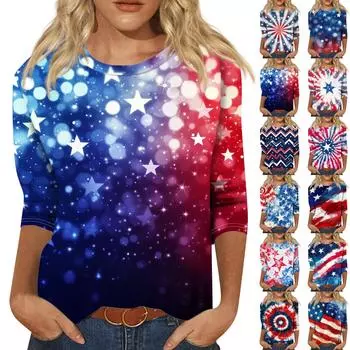 Женская футболка Повседневная футболка с принтом «День независимости», джемпер с круглым вырезом XXXL