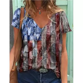 Женская футболка, повседневная рубашка, топ с V-образным вырезом и короткими рукавами S красный