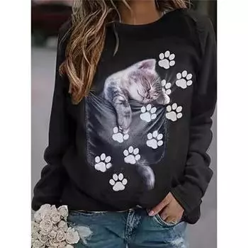 Женская футболка повседневная с длинным рукавом черная весна и осень S