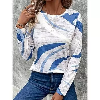 Женская футболка повседневная с длинным рукавом синяя весна осень S