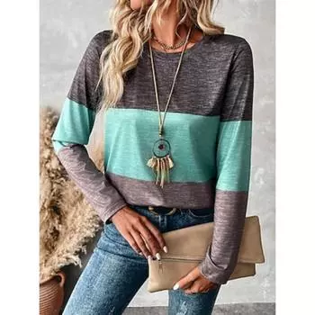 Женская футболка повседневная с длинным рукавом синяя весна осень S