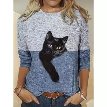 Женская футболка повседневная с длинным рукавом синяя весна осень S