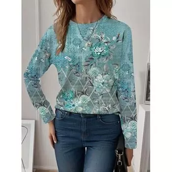 Женская футболка повседневная с длинным рукавом синяя весна осень S