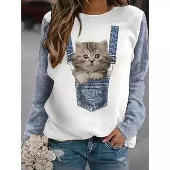 Женская футболка повседневная с длинным рукавом синяя весна осень S