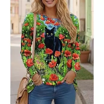 Женская футболка повседневная с длинным рукавом зеленая весна осень S